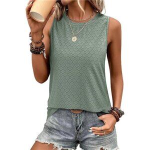 Women's Eyelet Lace Tank Top – Breathable Summer Sleeveless Shirt
